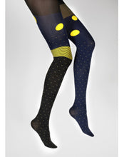 Charger l'image dans la galerie, Collant 60D Pois Asymétriques Marine et Jaune - Berthe Aux Grands Pieds