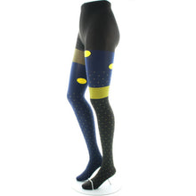 Charger l'image dans la galerie, Collant 60D Pois Asymétriques Marine et Jaune - Berthe Aux Grands Pieds