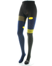 Charger l'image dans la galerie, Collant 60D Pois Asymétriques Marine et Jaune - Berthe Aux Grands Pieds