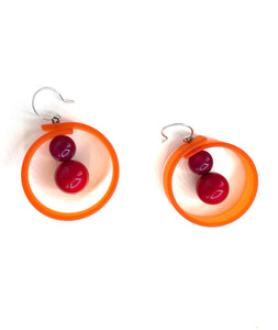 Boucles d'oreilles ROND 2 PERLES - Orange & Rouge