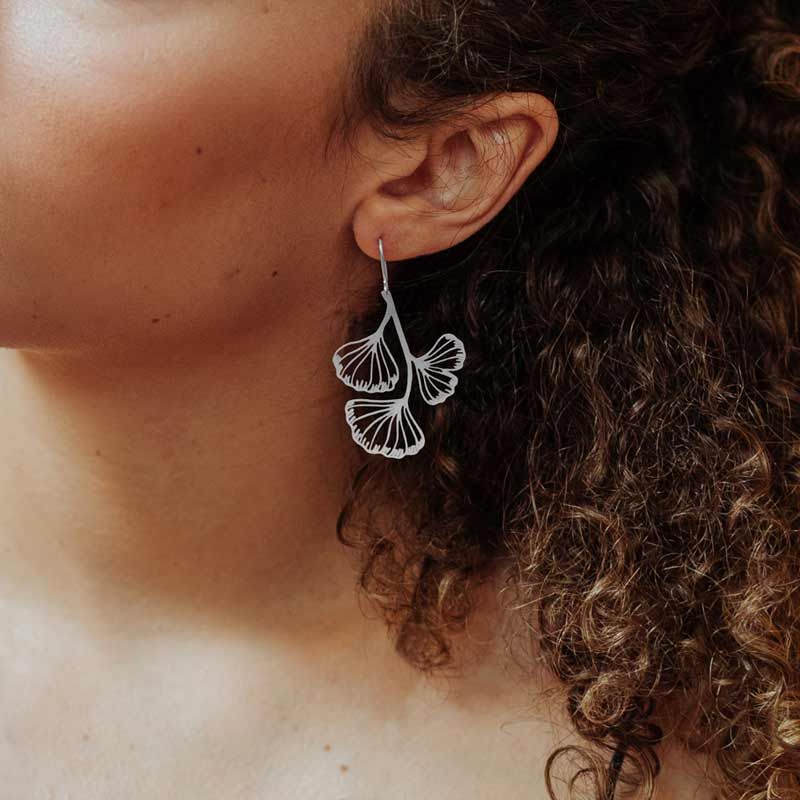 Boucles d'oreilles - GRANDES - GINKGO BILOBA Argent